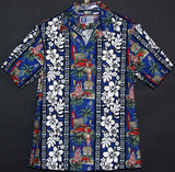 Hibiscus and Surf Board Panel Shirt